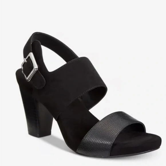 Giani Bernini Aikko Black Platform Chunky Buckle Heel 9M Modern Chic Like New - Picture 1 of 14